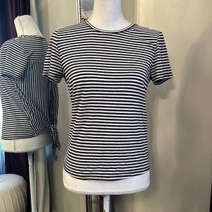 J. Crew Factory Navy and White Striped Tie Back Top Size Small